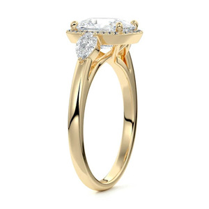 IGI Certi Vintage <b>Cushion</b> Lab Grown Diamond Halo Engagement <b>Wedding</b> <b>Ring</b> Pear Side Stones 10K 14K 18K Gold 925 935 Silver - Product Image 4