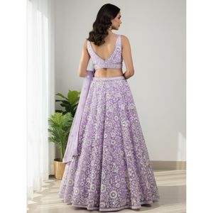 Glowing Lavender <b>Sequins</b> Embroidered Net Party Wear Lehenga Choli for Women - Product Image 3