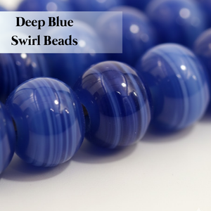 Chaîne de perles en verre rayées bleu foncé |   Perles entretoises polies pour la fabrication de bijoux, colliers et projets d'artisanat - Product Image 3