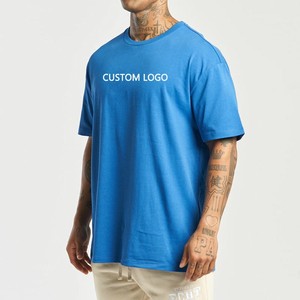 Camiseta Azul de Manga Corta con Cuello Redondo y Corte Holgado para Hombre, en Jersey de Algodón, con Logotipo Personalizado en la Parte Delantera, Estilo Casual Urbano, Venta al Por Mayor OEM - Product Image 2