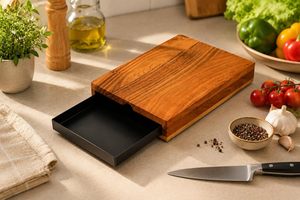 Planche à découper rectangulaire en bois avec tiroir de rangement pour la cuisine - Product Image 4