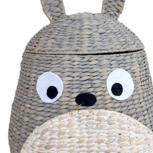Grey Totoro Shaped Water Hyacinth Basket with Lid Woven Decorative Animal <b>Storage</b> <b>Box</b> <b>Kids</b> Room Toy Organizer Bin - Product Image 4