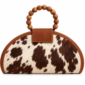 Sac en cuir à imprimé vache avec fermeture à boucle, motif noir et blanc, sac à main à bandoulière - Product Image 2
