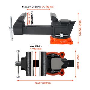 Morsa da banco multiuso con base girevole a 360 gradi, larghezza ganasce 5 pollici, profondità gola 2,8 pollici e apertura massima ganasce 5 pollici, per impieghi gravosi - Product Image 2