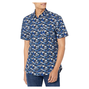 Men's Short Sleeve <b>Button</b> Down Casual <b>Shirt</b> Blue Solid 320g Knitted Cotton Summer Breathable Design - Product Image 1
