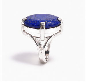 Natural <b>Lapis</b> <b>Lazuli</b> Oval <b>Ring</b> 925 Sterling Silver Handmade Gemstone <b>Ring</b> Deep Blue Statement Jewelry - Product Image 3