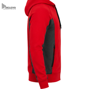 Sweat-shirt à capuche zippé pour homme avec logo personnalisé, en molleton épais, coloris rouge et noir, poches latérales zippées. - Product Image 3