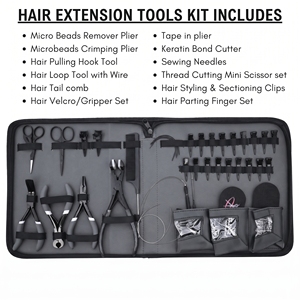 Juego completo de alicates para extensiones de cabello Microlink: Alicates para abrir y cerrar microperlas, cortador de queratina, herramienta de sellado de cinta, clips y peine. - Product Image 2