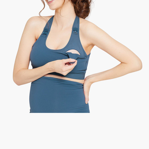 Conjunto de pantalones anchos de maternidad al por mayor personalizados con sujetador, cintura alta, pierna recta, ropa deportiva para embarazo, cinturón, liso, a cuadros, transpirable - Product Image 4