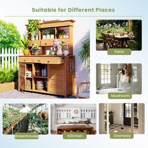 Assembly Video Included 65.7 H <b>Tall</b> Garden Potting Bench <b>Table</b> Hutch with 3 Shelves & 6 Drawers Patio Storage Workstation - Product Image 2