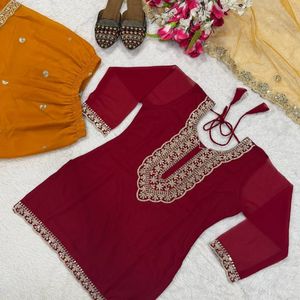 Ensemble Sharara de Luxe Royal Export en Faux Georgette de Soie Brodé avec Sequins de 5 mm et Dupatta en Tulle Papillon pour Mariage et Fêtes - Product Image 2