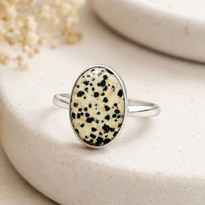 Bague en jaspe dalmatien naturel, argent sterling 925, cabochon ovale, pierre précieuse, bijoux faits à la main pour femmes, vente en gros, bague ajustable KGN - Product Image 3