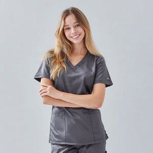 Tunique de toilettage pour animaux de compagnie à col en V en coton et polyester, à manches courtes, à double poche, pour usage hospitalier, blouses et vêtements de toilettage - Product Image 2