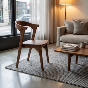 Chaise de salle à manger nordique en bois massif, dossier sculptural incurvé, assise en bois, pour café, restaurant, hôtel, mobilier d'ambiance artistique - Product Image 5