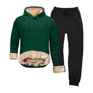 Conjunto Deportivo Casual de 2 Piezas para Invierno, Forrado y Transpirable, Sudadera con Capucha y Pantalones de Felpa Térmica Gruesa - Product Image 3