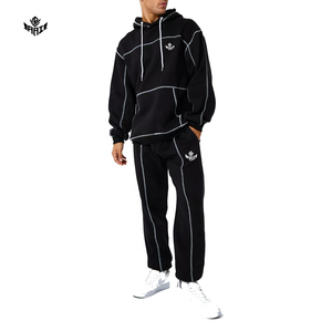 Ensemble sweat à capuche et pantalon de survêtement pour homme, écologique, séchage rapide, respirant, avec surpiqûres contrastées - Coupe décontractée automne en polyester/coton - Product Image 1