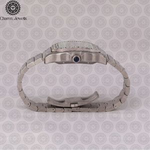 Charm Jewells Montre pour homme en acier inoxydable, boîtier de 40 mm, accents de diamants, analogique, mécanique, résistante à l'eau 10 bars, date automatique, luxe - Product Image 4