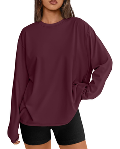 Camiseta de Manga Larga para Mujer, con Logotipo Personalizado, de Algodón, Cuello Redondo, Informal, Básica, Fabricante Mayorista OEM ODM - Product Image 1