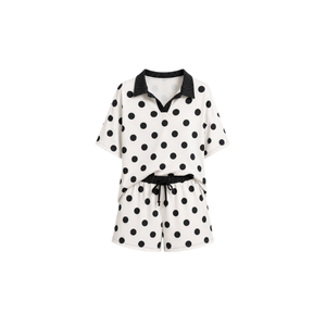 Conjunto de Dos Piezas para Mujer con Estampado de Lunares, Cuello Camisero, Estilo Casual, Transpirable, Holgado, de Algodón, para Primavera/Verano - Product Image 1