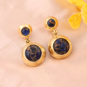 Elegantes Pendientes de Gota de Cobre con Turquesa y Zafiro Mohave Estilo Hiphop para Mujer, Chapados en Oro de 18k, Joyería de Moda para Fiestas, Regalos Atrevidos - Product Image 2
