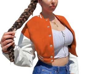 Vestes de Baseball à manches en cuir rouge pour femmes vestes universitaires courtes remplissage en coton doublure en lin bouton à la mode respirant - Product Image 3