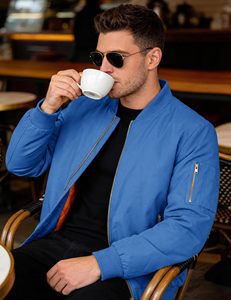 Bomber <b>Jacket</b> Men Custom Polyester <b>Zip</b> <b>Up</b> <b>Jacket</b> Lightweight Streetwear Wholesale Factory Supplier Fit Turn-down Collar - Product Image 3