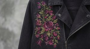 Chaqueta Bomber de Mezclilla Negra con Bordado Floral, para Mujer, con Botones al Frente, Manga Larga, Informal, para Todas las Temporadas - Product Image 5