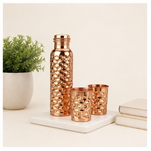Exclusive Copper Water Bottle Handcrafted Diamond Hammered Ayurvedic Bottle for Health Immune Support Copper Vessel - Product Image 1