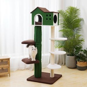 Albero per Gatti Moderno in Legno Massello a Più Livelli con Cuccia, Dispositivo Anti-Ribaltamento, Design Lussuoso per Interni - Product Image 1