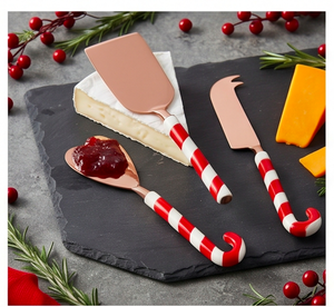 Juego de 3 Cuchillos para Queso, Acero Inoxidable Color Oro Rosa, Mango en Forma de Bastón de Caramelo, Herramientas para Servir y Untar Queso, Uso en la Cocina - Product Image 6
