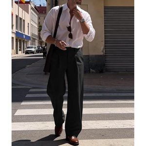 Pantalon plissé noir large pour homme, taille haute, formel, infroissable, en polyester, style automne - Product Image 5