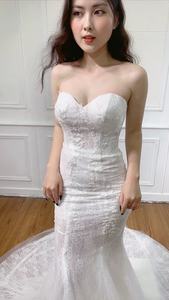 โออีเอ็มชุดแต่งงานที่ทันสมัยทำด้วยมือลูกไม้นางเงือกดอกไม้ประดับด้วยลูกปัดคริสตัลหางยาว TNBPno53หรูหรา - Product Image 4