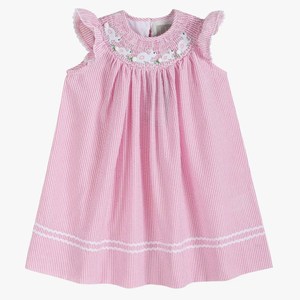 Vestido de Bebé Niña con Estampado de Rayas Rosas y Bordado de Conejito, Vestido sin Mangas para Bebés y Niñas Pequeñas, Estilo Boutique, para Pascua - Product Image 1