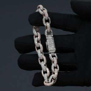 Pulsera de Cadena Cubana de Plata de Ley 925 con Baño de Rodio, Joyería Hip Hop, Moissanita VVS, Pulsera Ajustable para Hombre - Product Image 1