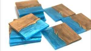 Handmade Acacia Wood <b>Epoxy</b> Resin Eco-Friendly Non-Toxic Drink Coasters Set | Modern Custom Logo Gift Coasters for <b>Coffee</b> <b>Table</b> - Product Image 3