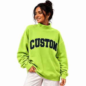 Sweat-shirt à col montant pour femme, broderie appliquée personnalisée, coton éponge de qualité supérieure, vêtements décontractés, vente en gros d'usine, OEM - Product Image 1
