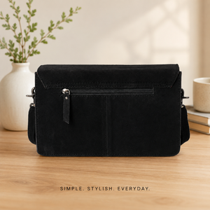 Handcrafted <b>Black</b> Suede Leather Shoulder <b>Bag</b> with Tooled Floral Flap Western Style Women's Handbag Everyday Travel Office Purse - Product Image 2