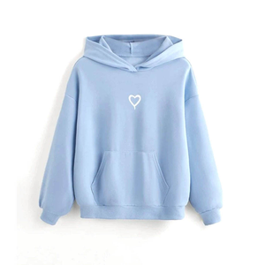Sudadera con Capucha Blanca para Mujer con Estampado de Corazón Negro, Sudadera Informal de Algodón con Logotipo Frontal y Bolsillo, Diseño para Otoño - Product Image 3