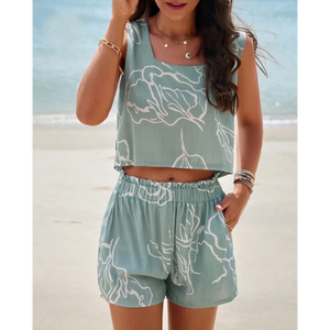 Ensemble de mode d'été pour femmes, deux pièces, chemise décontractée et short, léger, respirant, élégant, tenue de plage pour les vacances, décontracté - Product Image 5