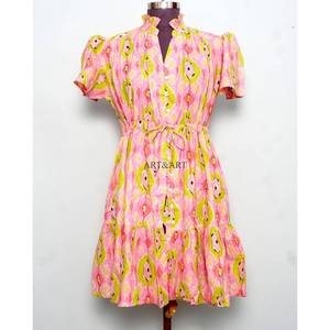 Vestido artesanal indio de algodón, elegante, de manga corta, estilo A, ecológico, con estampado floral, ideal para fiestas, regalo para novias, personalizado. - Product Image 1