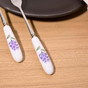Timeless Serene Lavender Print Stainless Steel Dessert Forks Mini <b>Small</b> Size Fruit Forks Set of 2 for Restaurant or Home Use - Product Image 2
