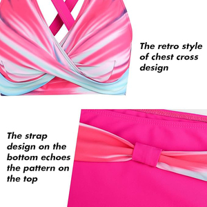 Conjunto de bikini de color degradado para mujer, top push-up con cuello halter cruzado, parte inferior de cintura alta, traje de baño elástico con diseño retorcido - Product Image 5