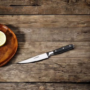 ชุดมีดสเต็กสแตนเลสสำหรับเชฟขอบหยักขนาดเล็กดีไซน์เรียบง่ายด้ามจับไม้อะคริลิคแบบอเมริกันสำหรับห้องครัว - Product Image 5