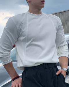 Men's Long Sleeve O-Neck Jersey Knitted T-Shirt Solid <strong>White</strong> Regular Fit Quick <strong>Dry</strong> Breathable Casual Wear 100% Polyester - Product Image 3