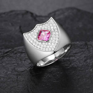 Diamond Shield Signet Ring 18k Gold Plated Luxury Hip Hop Jewelry <b>Cushion</b> Cut Fancy Color IGI Certified <b>Statement</b> Band - Product Image 2