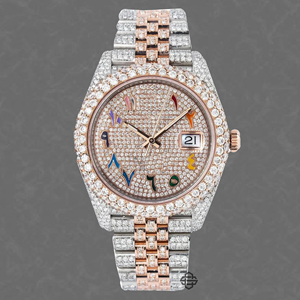 Montre élégante et magnifique, classique, à quartz, entièrement sertie de moissanite, verre, largeur 20 mm, luxe, mode, affaires, bracelet en acier inoxydable - Product Image 1