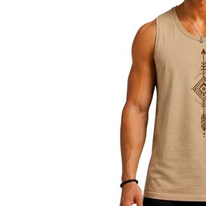 Débardeur beige pour homme, sans manches, avec imprimé frontal, décontracté, pour la gym, l'entraînement, le fitness, vêtement de sport d'été, t-shirt athlétique - Product Image 3