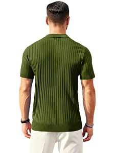 Summer Men's Vertical Stripes Henry <b>Collar</b> Half-Zip Polo <b>Shirt</b> - Breathable, Elastic, Comfortable, Casual Short-Sleeved <b>T</b>-<b>Shirt</b> - Product Image 3