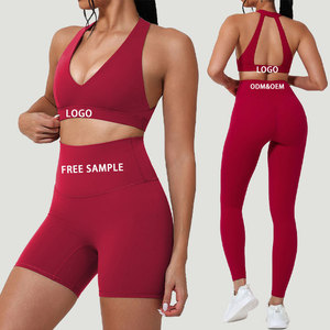 2 Piece Solid Yoga Set Women Activewear Seamless Leggings and Sports Bra with Elastic Waist and Front Logo Wholesale - Product Image 1