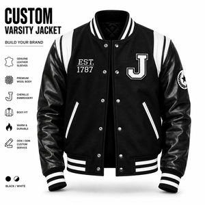 Chaqueta Universitaria Personalizada 100% Cuero Genuino, Chaqueta de Béisbol con Letras Bordadas en Chenilla, Estilo Universitario, Chaqueta de Moda Preppy - Product Image 2